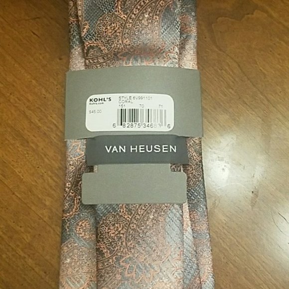 Van Heusen Patterned Tie - Coral Ombre Paisley NWT - Picture 6 of 6